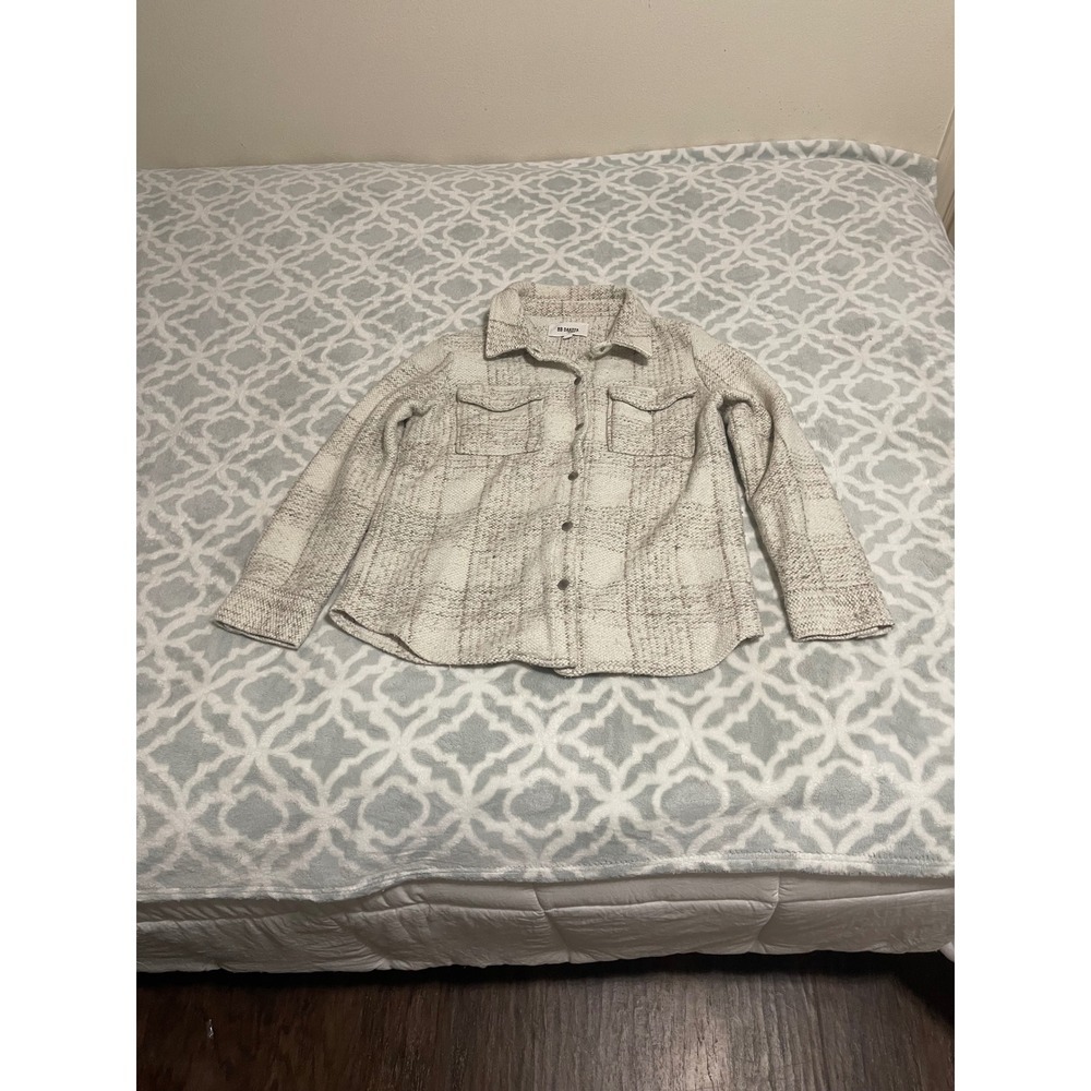 BB Dakota Womens Plaid Wool Blend Shacket Cream Tan Snap Button Jacket M